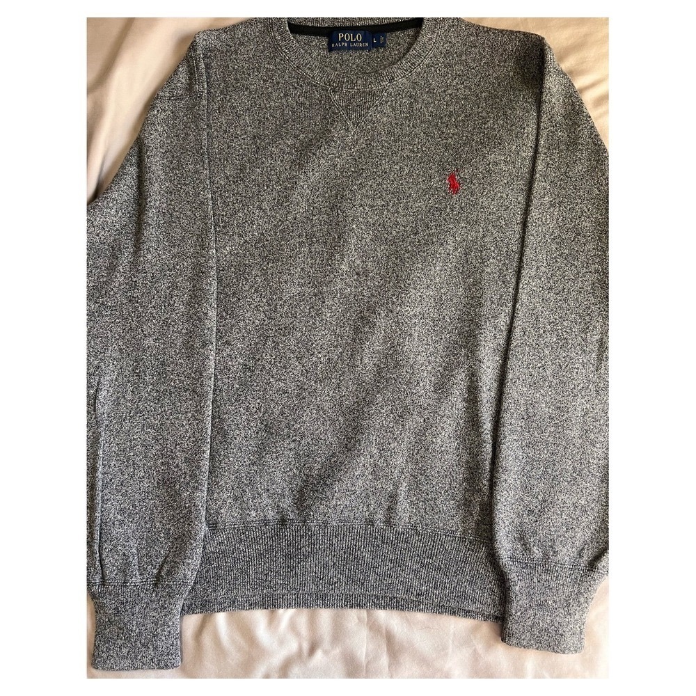 Polo Ralph Lauren Mens Gray Marl Cotton Crewneck Sweater Large Red Pony Logo